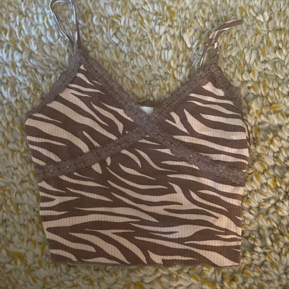Brown Zebra Striped Top with Lace